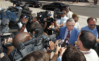 Sheriff Joe Arpaio of Maricopa County, Ariz., speaks to the media. The administration's notion of justice is to sue him for discrimination, while...