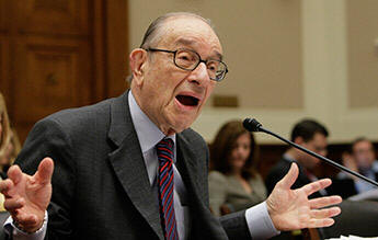 Former Federal Reserve Chairman Alan Greenspan testifies on Capitol Hill in Washington, Wednesday, April 7, 2010, before the Financial Crisis Inquiry...